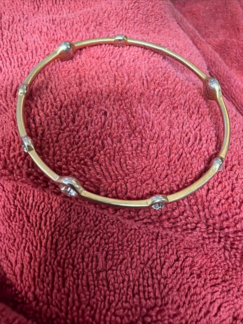Lia Sophia signed Gold Tone Bangle Bracelet with Clear Crystal Accents